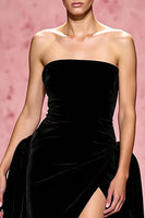 Load image into Gallery viewer, Simple Black Velvet Strapless A Line Long Formal Dress with Slit