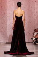 Load image into Gallery viewer, Dark Red Strapless Velvet A-Line Long Formal Dress