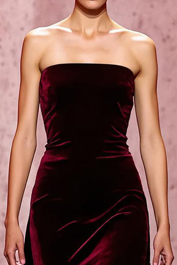 Dark Red Strapless Velvet A-Line Long Formal Dress