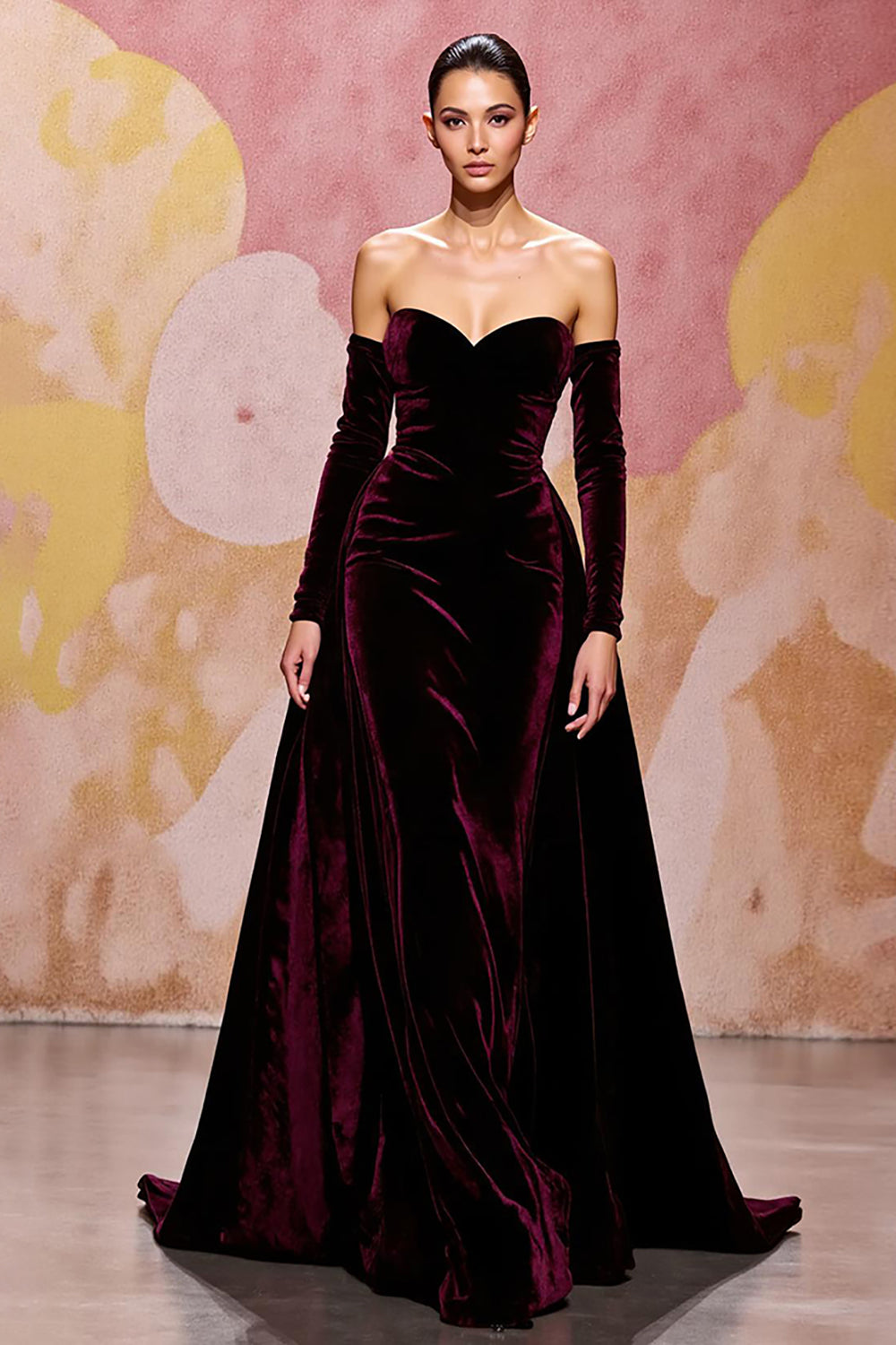 Dark Red Velvet Sweetheart A Line Long Formal Dress