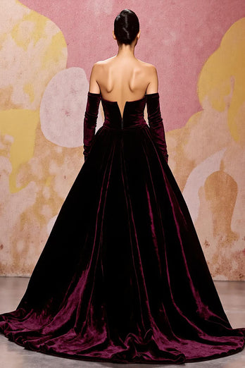 Dark Red Velvet Sweetheart A Line Long Formal Dress