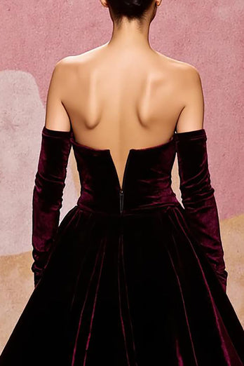 Dark Red Velvet Sweetheart A Line Long Formal Dress