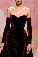 Load image into Gallery viewer, Dark Red Velvet Sweetheart A Line Long Formal Dress