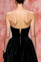 Load image into Gallery viewer, Black A Line Strapless Long Velvet Formal Dress with Slit