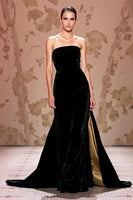 Load image into Gallery viewer, Simple Velvet Black Long Strapless Formal Dress with Slit