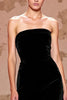Load image into Gallery viewer, Simple Velvet Black Long Strapless Formal Dress with Slit
