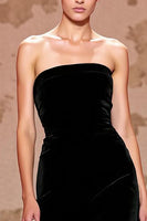 Load image into Gallery viewer, Simple Velvet Black Long Strapless Formal Dress with Slit