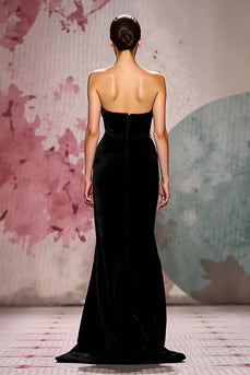 Simple Black Velvet Mermaid Strapless Long Formal Dress
