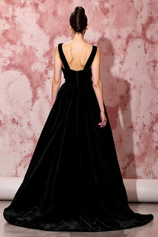 Simple Black Velvet A Line Long Formal Dress