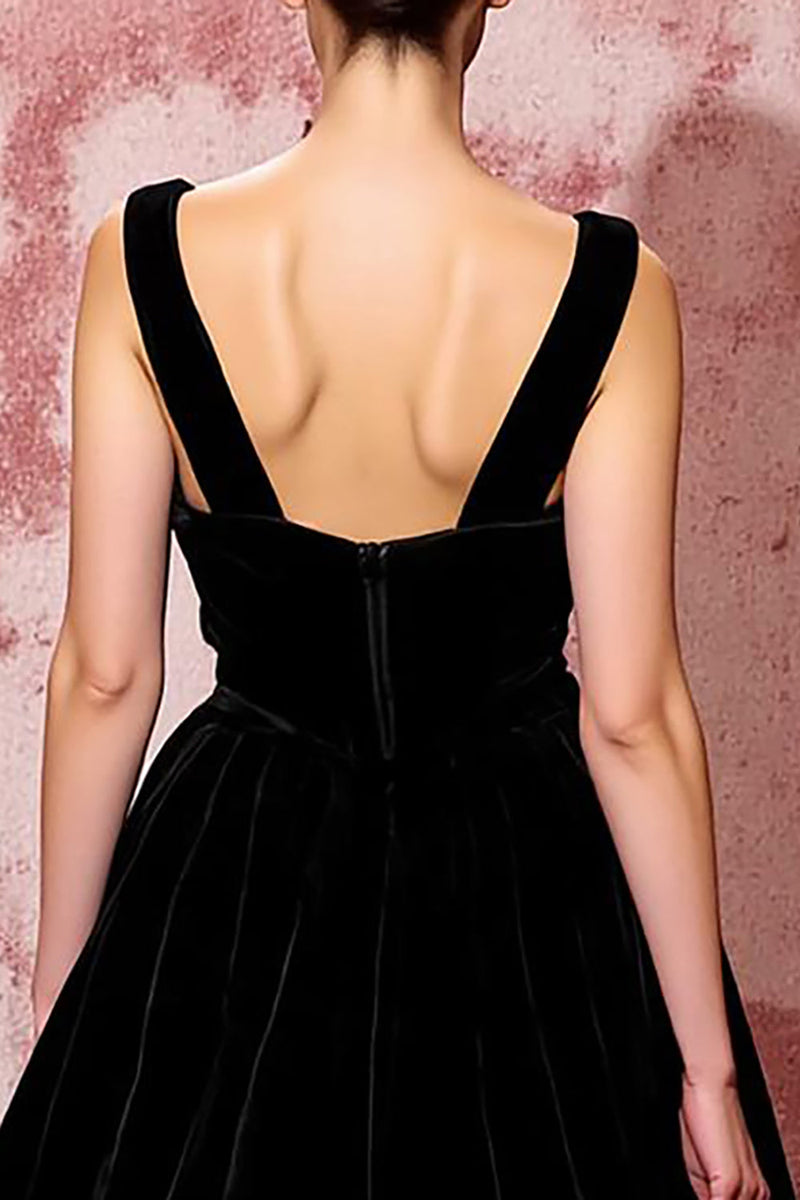 Load image into Gallery viewer, Simple Black Velvet A Line Long Formal Dress