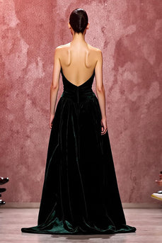 Simple Dark Green Velvet Strapless Long Formal Dress