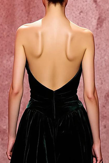 Simple Dark Green Velvet Strapless Long Formal Dress