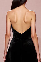 Load image into Gallery viewer, Simple Black Long Velvet Strapless Formal Dress