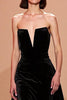 Load image into Gallery viewer, Simple Black Long Velvet Strapless Formal Dress