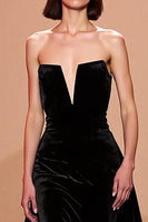 Load image into Gallery viewer, Simple Black Long Velvet Strapless Formal Dress
