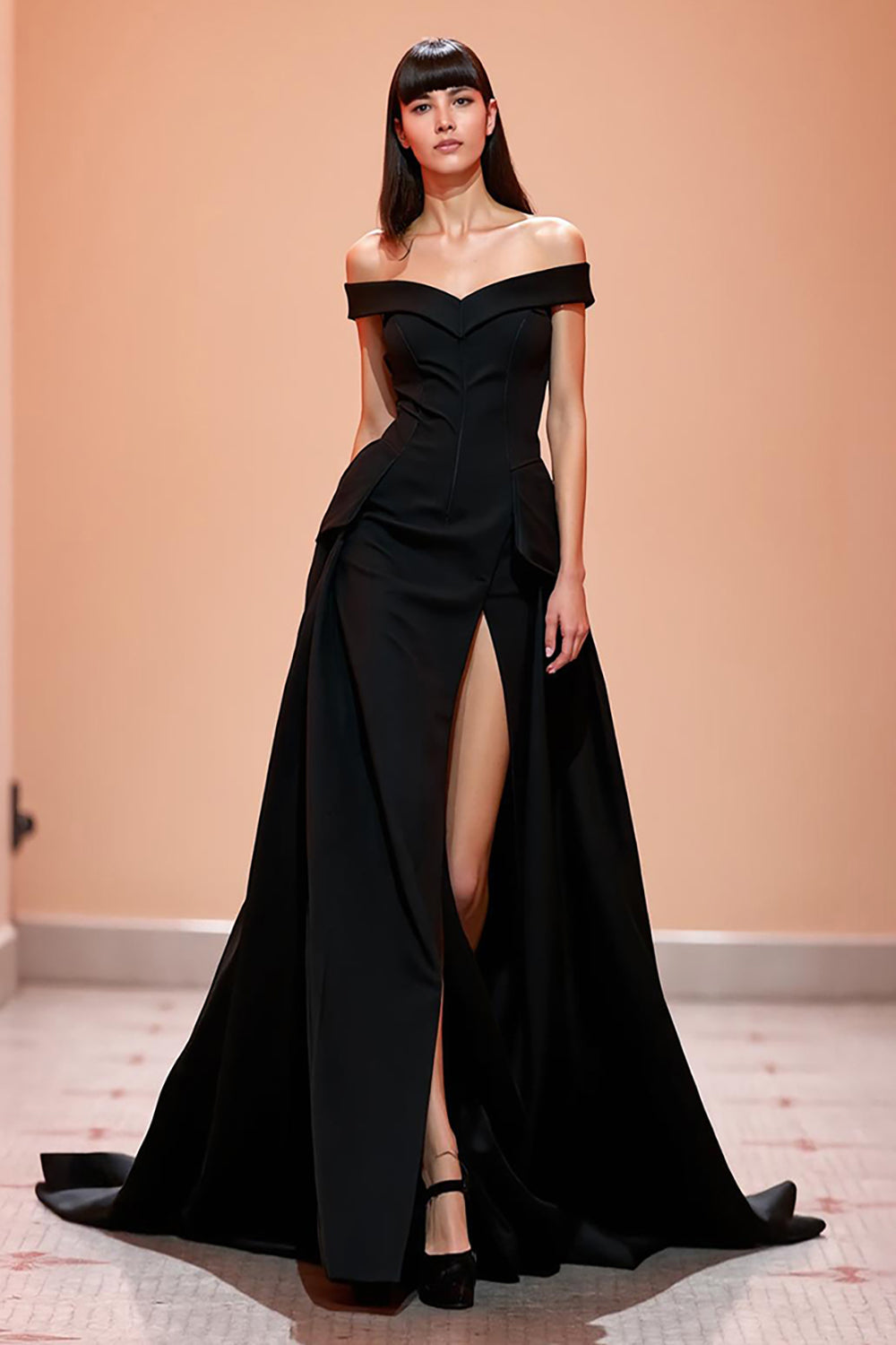 Black Off the Shoulder Corset Long Formal Dress with Slit
