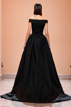 Black Off the Shoulder Corset Long Formal Dress with Slit