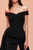 Load image into Gallery viewer, Black Off the Shoulder Corset Long Formal Dress with Slit
