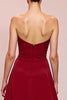 Load image into Gallery viewer, Red Floral Satin Sheath Ruched Strapless Long Formal Dress