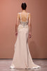 Load image into Gallery viewer, Sparkly Champagne Deep V-Neck Sheath Ruched Long Formal Dress