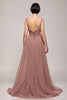 Load image into Gallery viewer, Sparkly Pink Ruched Deep V-Neck Long Formal Dress