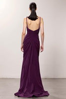 Load image into Gallery viewer, Purple Sheath Chiffon Ruched Long Formal Dress with Slit