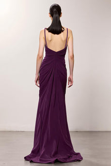 Purple Sheath Chiffon Ruched Long Formal Dress with Slit
