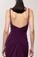 Load image into Gallery viewer, Purple Sheath Chiffon Ruched Long Formal Dress with Slit