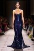 Load image into Gallery viewer, Sparkly Navy Sweetheart Sequin Mermaid Long Formal Dress