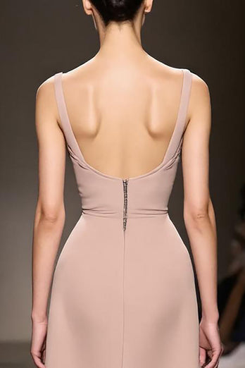 Simple Champagne Satin Backless Mermaid Long Formal Dress