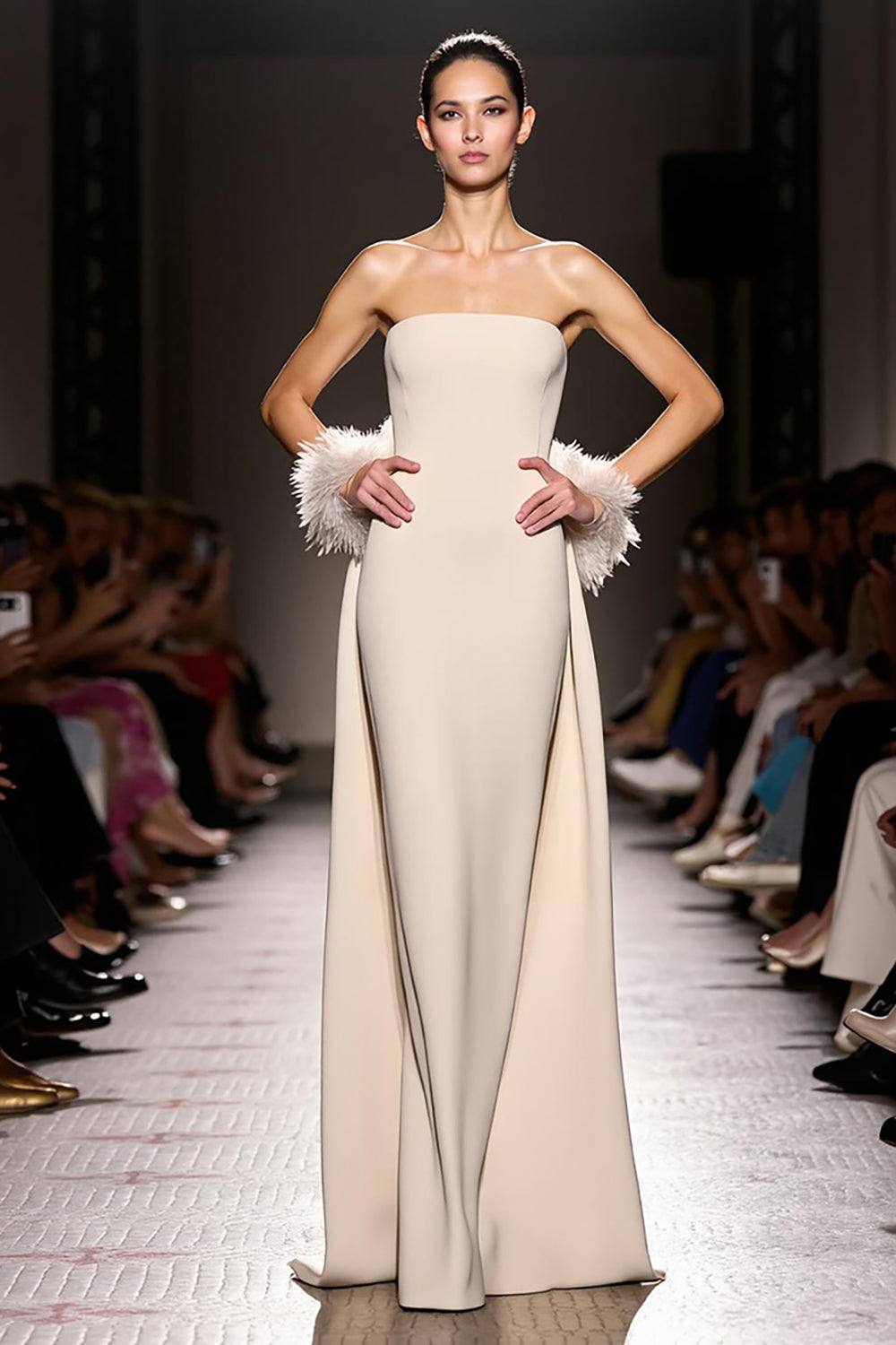 Simple Ivory Sheath Strapless Satin Backless Long Formal Dress