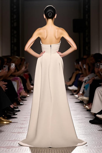 Simple Ivory Sheath Strapless Satin Backless Long Formal Dress
