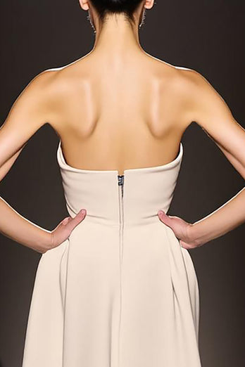 Simple Ivory Sheath Strapless Satin Backless Long Formal Dress