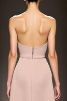 Load image into Gallery viewer, Simple Champagne Sheath Satin Strapless Long Formal Dress with Slit