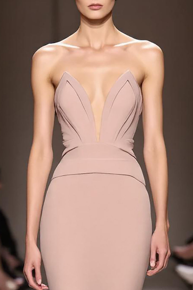 Load image into Gallery viewer, Simple Champagne Backless Mermaid Strapless Long Formal Dress