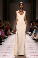 Load image into Gallery viewer, Simple Ivory V-Neck Satin Sheath Backless Long Formal Dress