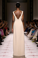 Load image into Gallery viewer, Simple Ivory V-Neck Satin Sheath Backless Long Formal Dress