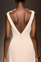 Load image into Gallery viewer, Simple Ivory V-Neck Satin Sheath Backless Long Formal Dress