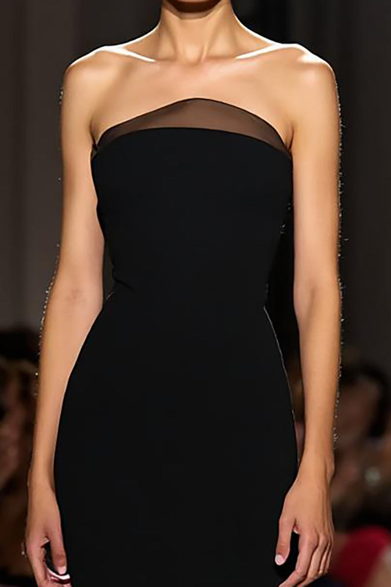 Load image into Gallery viewer, Simple Black Sheath Strapless Long Formal Dress