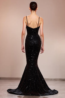 Sparkly Black Sequin Corset Mermaid Long Formal Dress