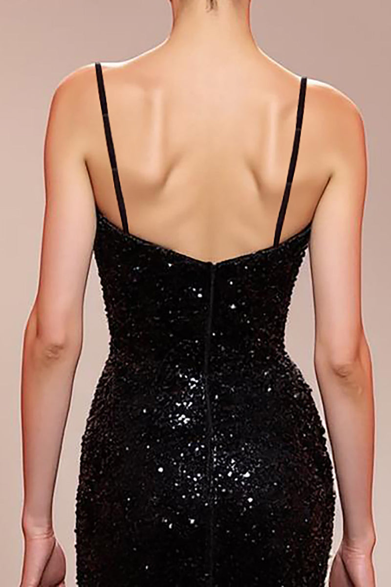 Load image into Gallery viewer, Sparkly Black Sequin Corset Mermaid Long Formal Dress