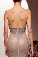 Load image into Gallery viewer, Sparkly Champagne Mermaid Strapless Backless Long Formal Dress