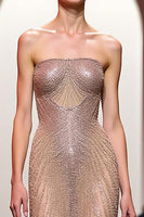 Load image into Gallery viewer, Sparkly Champagne Mermaid Strapless Backless Long Formal Dress