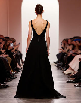 Simple Black V-Neck Backless Sheath Long Formal Dress