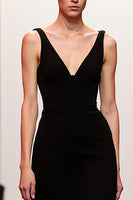 Load image into Gallery viewer, Simple Black V-Neck Backless Sheath Long Formal Dress