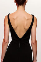Load image into Gallery viewer, Simple Black V-Neck Backless Sheath Long Formal Dress
