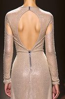 Load image into Gallery viewer, Sparkly Champagne Long Sleeves Mermaid Formal Dress with Zippers