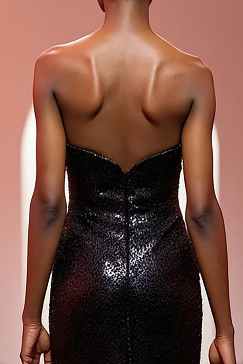 Load image into Gallery viewer, Sparkly Black Sequin Strapless Mermaid Long Formal Dress