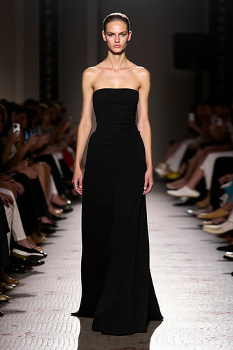 Simple Black Strapless Sheath Long Formal Dress