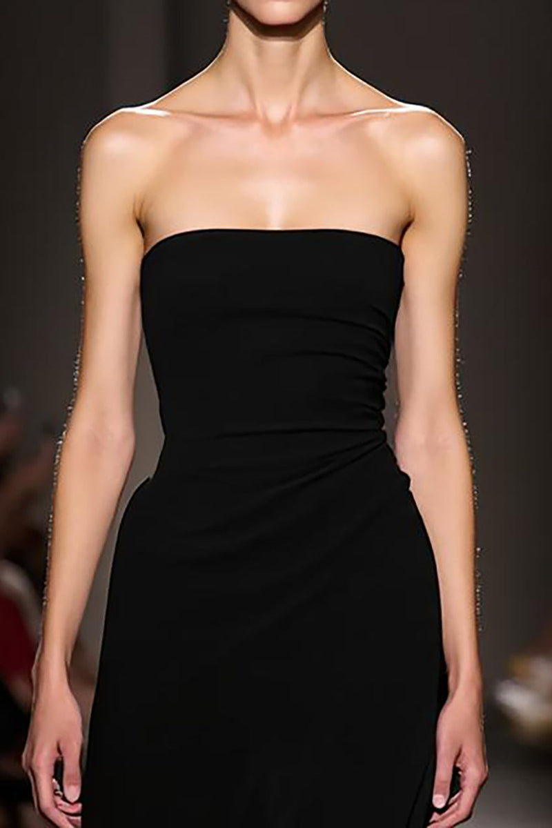 Load image into Gallery viewer, Simple Black Strapless Sheath Long Formal Dress